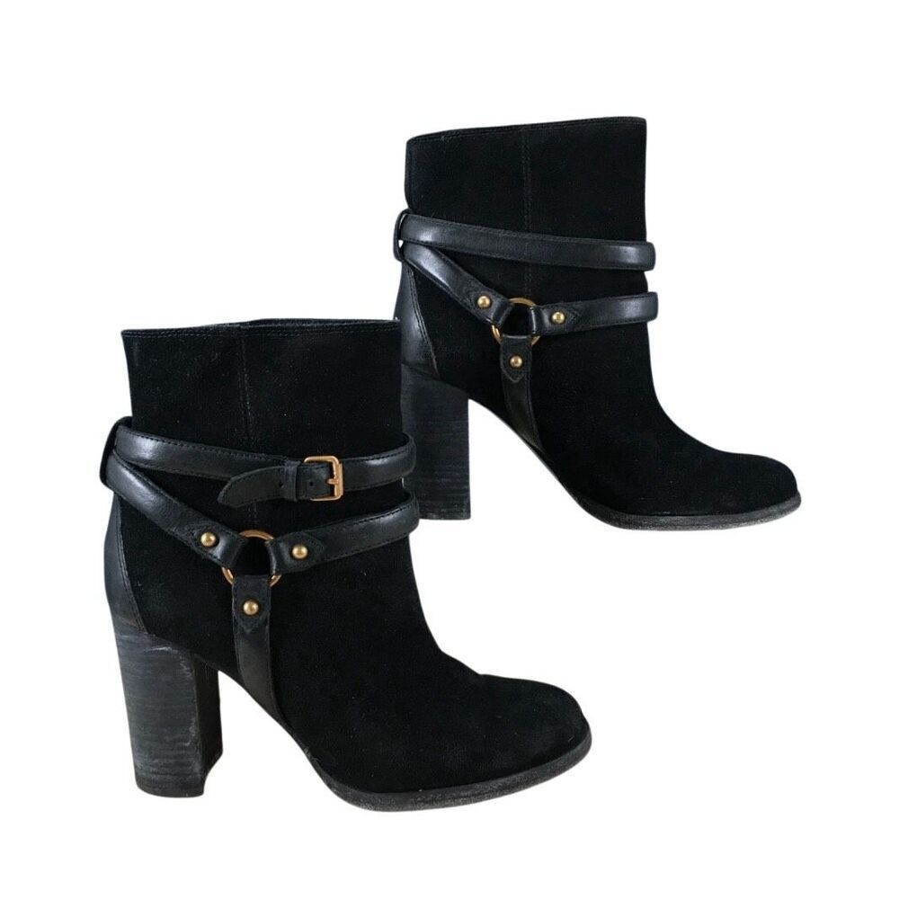UGG Black Suede Leather Harness Ankle Boots size 7.5